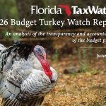 Cover of the Florida TaxWatch 2026 Budget Turkey Watch Report, featuring a wild turkey in a natural outdoor setting with the report title and June 2026 date.